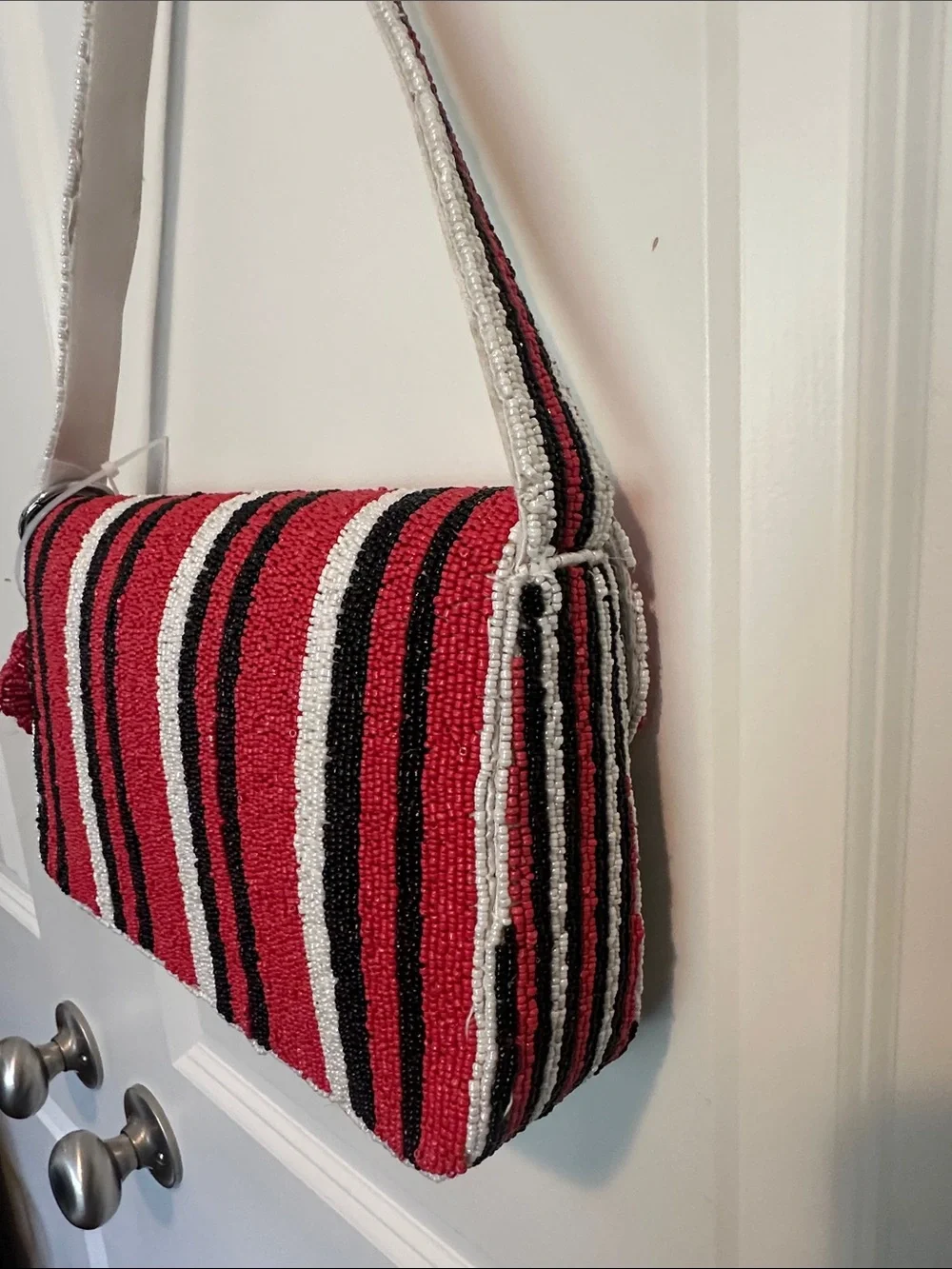 NWT Made In India Purse Red Black White Beaded Bag Buckeyes Bulldogs Falcons
